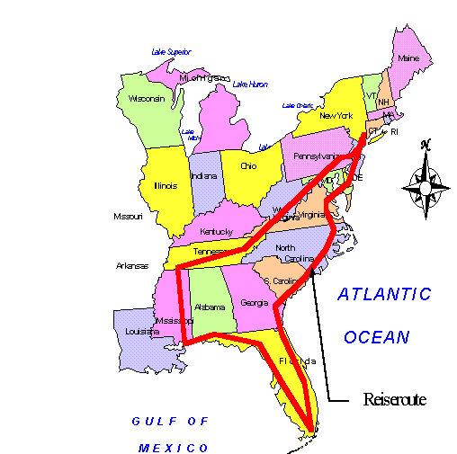 Karte der Reiseroute